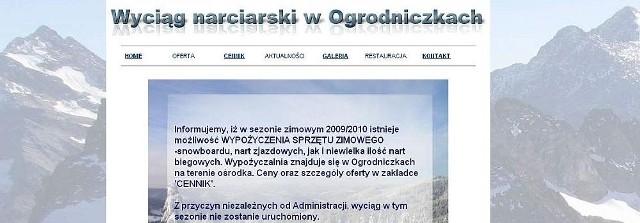 Tak wygląda reklama wypożyczalni sprzętu narciarskiego w Ogrodniczkach