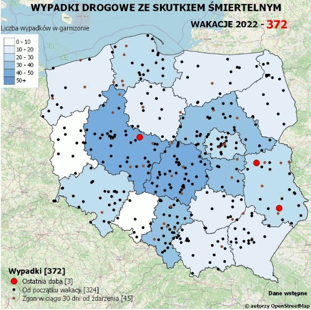 Wynik z 31 sierpnia 2022 - 372 osoby zginęły w wypadkach drogowych