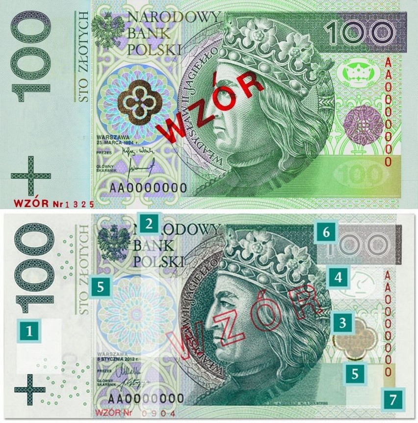 Wzory banknotów przed i po zmianach