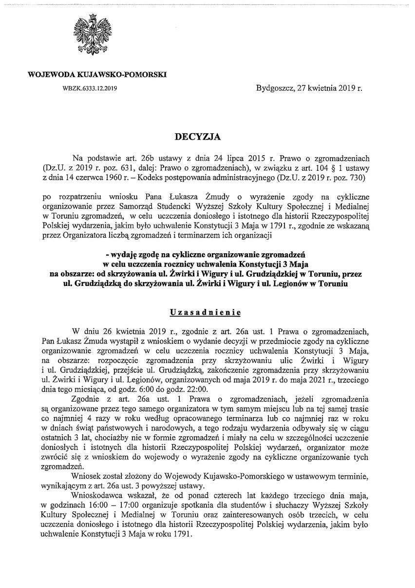 Wojewoda dał studentom uczelni o.Rydzyka prawo organizowania imprez cyklicznych ale sam czy nie naruszył przy tym prawa? - komentarz     