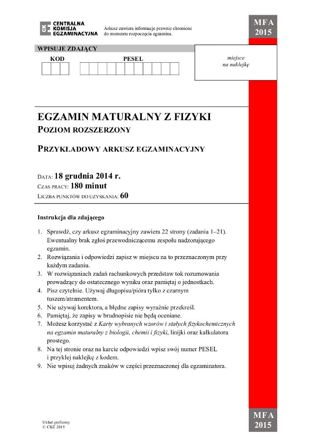 Próbna matura 2015 z CKE: Fizyka, poziom rozszerzony [ARKUSZE, ODPOWIEDZI]  | Dziennik Polski