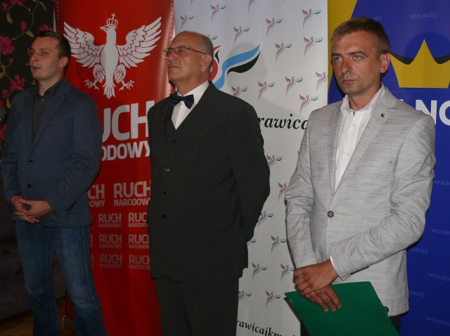 Od lewej: Miłosz Anduła z Ruchu Narodowego, Marek Auguścik z Kongresu Nowej Prawicy i Mateusz Waśkiewicz z partii Wolność.