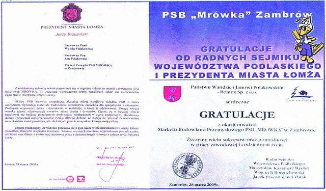 Pojawienie się listu gratulacyjnego prezydenta Łomży Jerzego Brzezińskiego obok reklamy zambrowskiego marketu jest zaskoczeniem dla wielu łomżyńskich przedsiębiorców