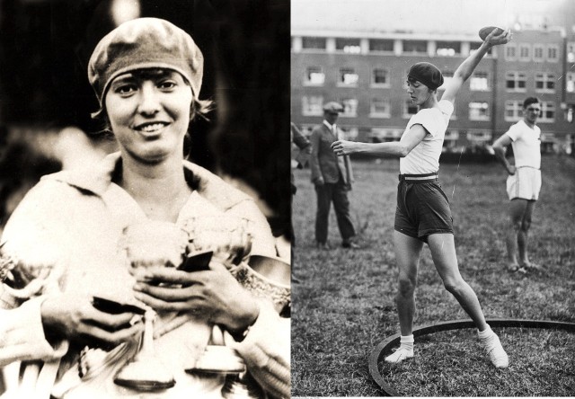 31 lipca 1928 urodzona w Rawie Mazowieckiej Halina Konopacka podczas igrzysk olimpijskich w Amsterdamie zdobyła pierwszy złoty medal olimpijski dla Polski. Na zdjęciu: prezentuje nagrodę puchar i dyplom, którą otrzymała za najlepszy wynik sportowy w 1928.