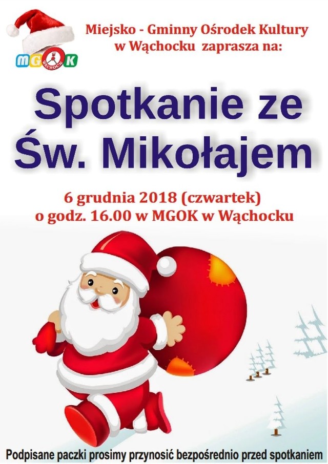 Plakat tegorocznego spotkania z Mikołajem w Wąchocku
