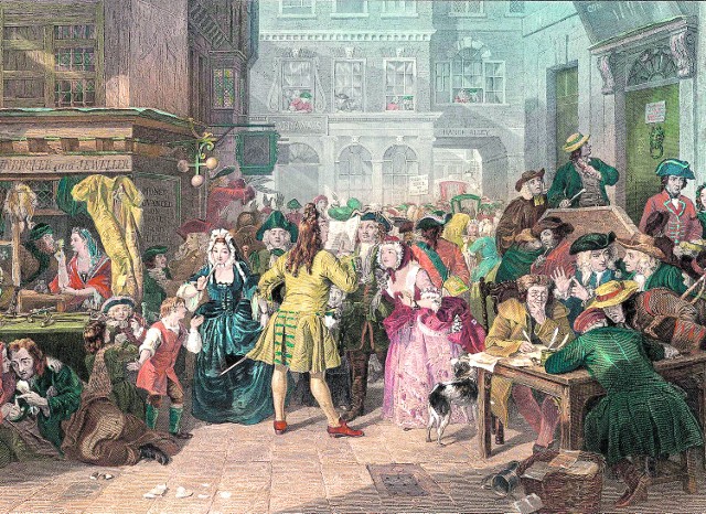 "Upadek Kampanii Mórz Południowych"- obraz Edwarda Matthew Warda ilustrujący brytyjską spekulacją akcjami Kompanii w 1720r. - była to jedna z większych baniek spekulacyjnych XVIIIw.