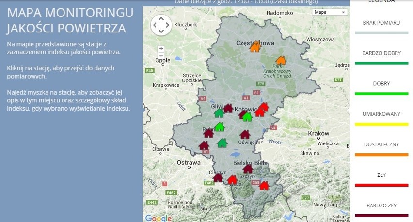 Jakość powietrza w woj. śląskim monitoruje wiele stacji...