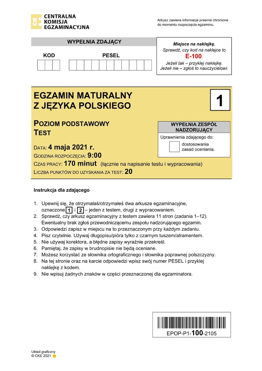 Matura 2021 POLSKI podstawowy: arkusz + odpowiedzi. Czy matura z j. polskiego była trudna? Sprawdź