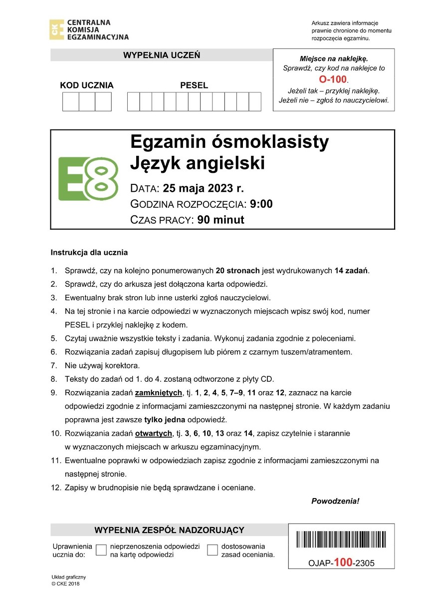 Egzamin ósmoklasisty 2023 - język angielski. Oto arkusz i sugerowane odpowiedzi