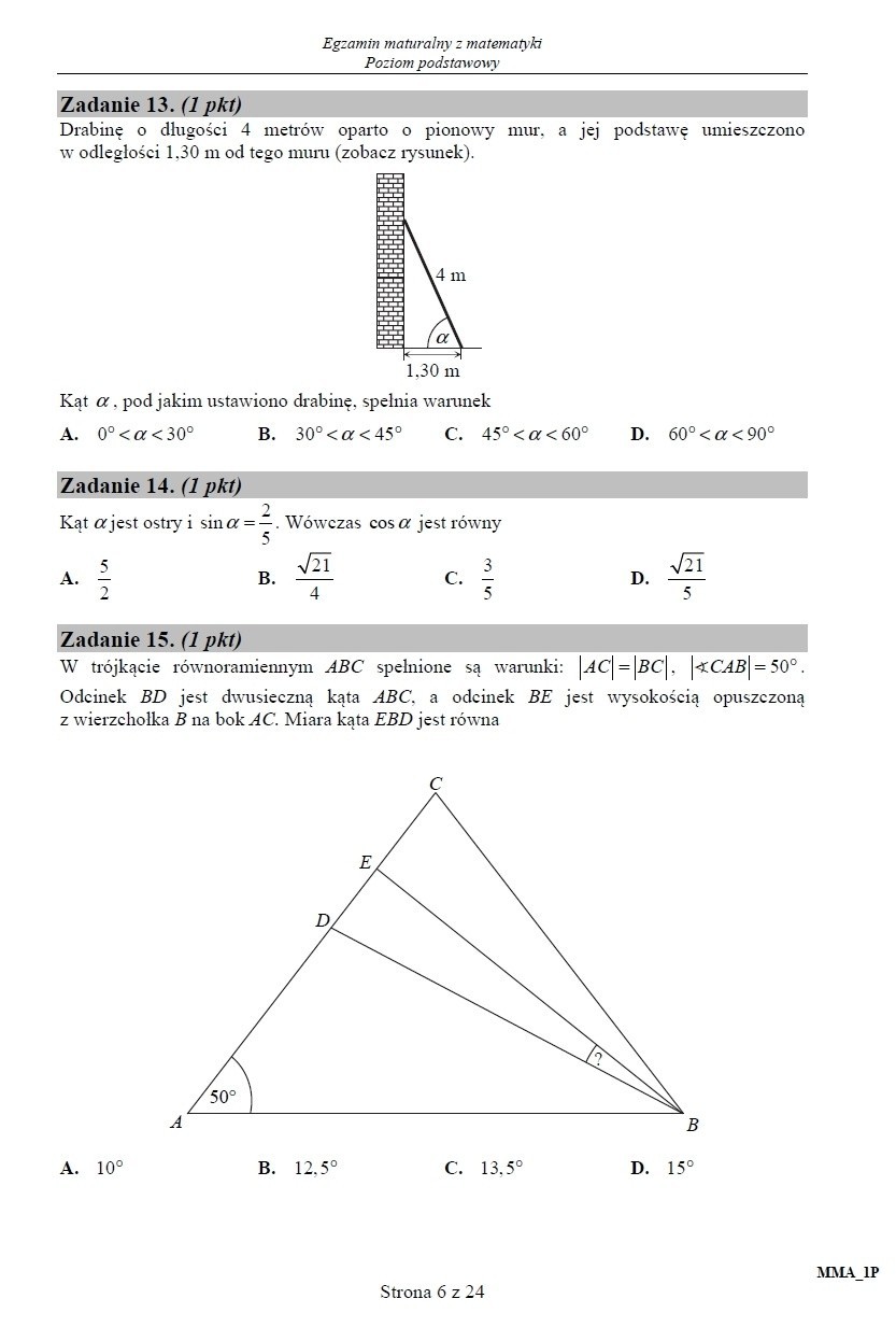 Matematyka 2015 - stara matura - arkusz CKE w pliku pdf