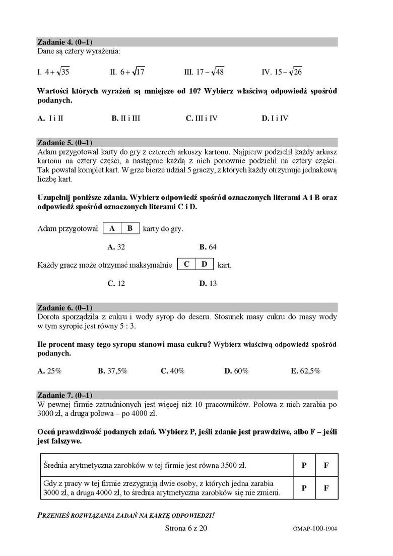 Egzamin ósmoklasistów MATEMATYKA ARKUSZE CKE - OFICJALNE...