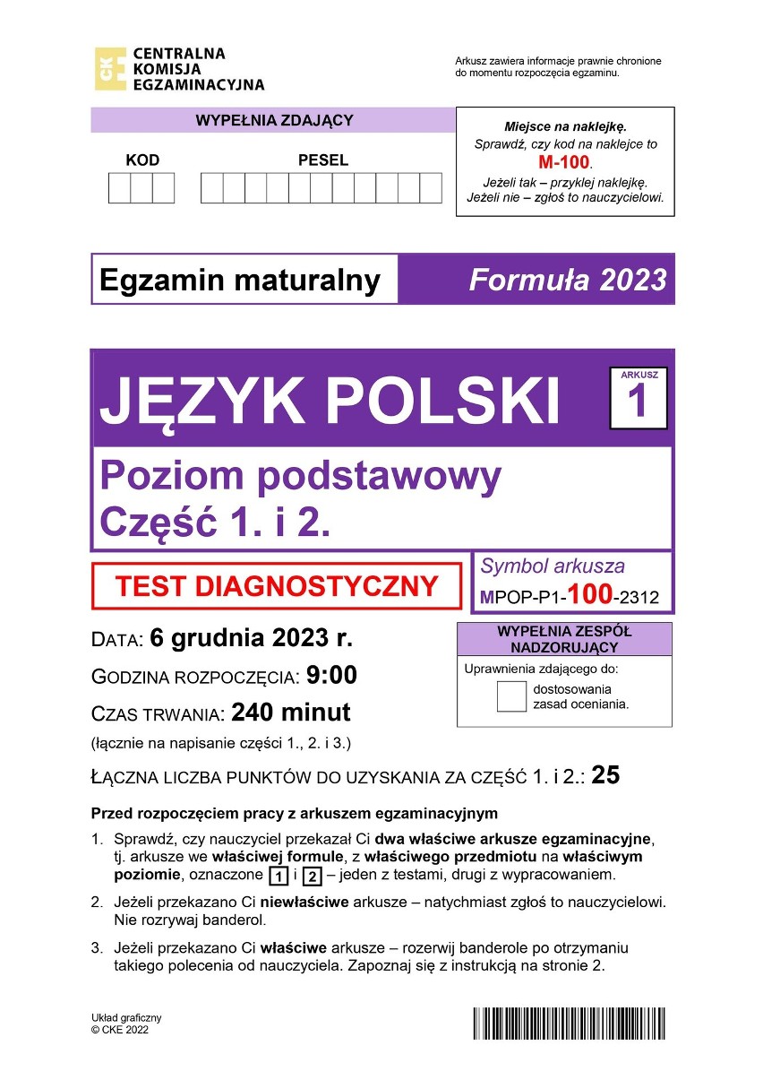 Matura próbna arkusz CKE JĘZYK POLSKI 2023. OKE w Krakowie: Warto zmierzyć się z zadaniami i z czasem na ich rozwiązanie