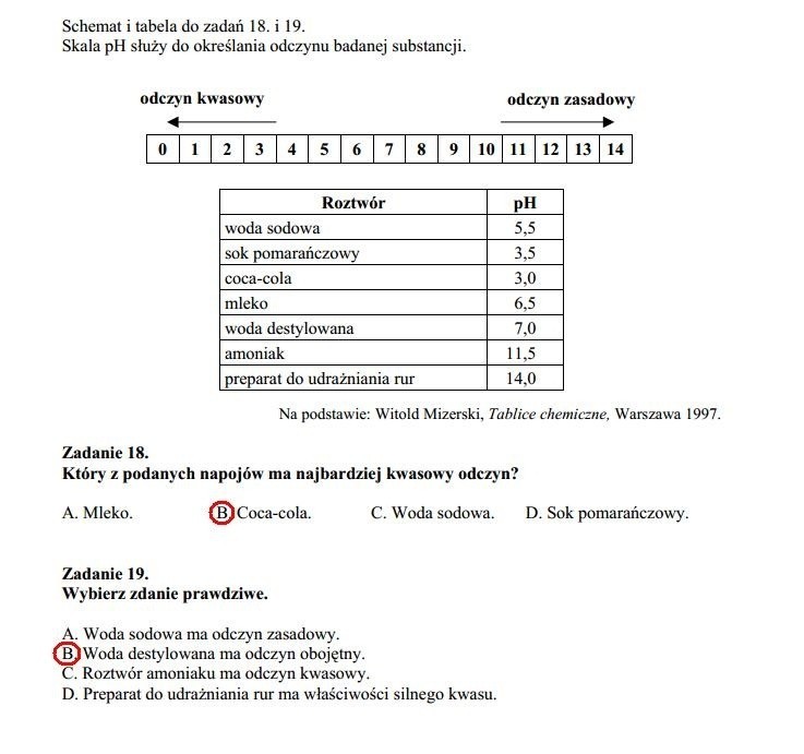 Przykładowe zadania z egzaminu gimnazjalnego (chemia)