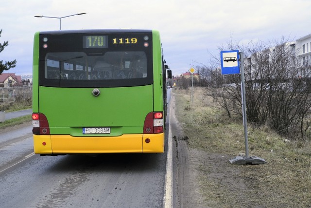 Przystanek tymczasowy został ustawiony na nieutwardzonym poboczu.