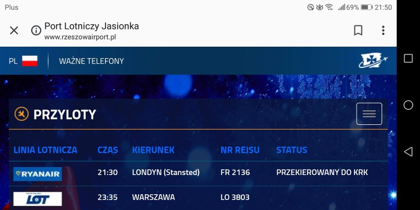 Samolot linii Ryanair, który miał lądować w Jasionce został przekierowany na lotnisko do Krakowa!