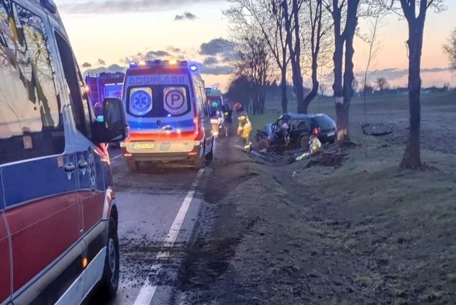 Wypadek w Stołcznie, samochód wypadł z drogi 10.04.2022