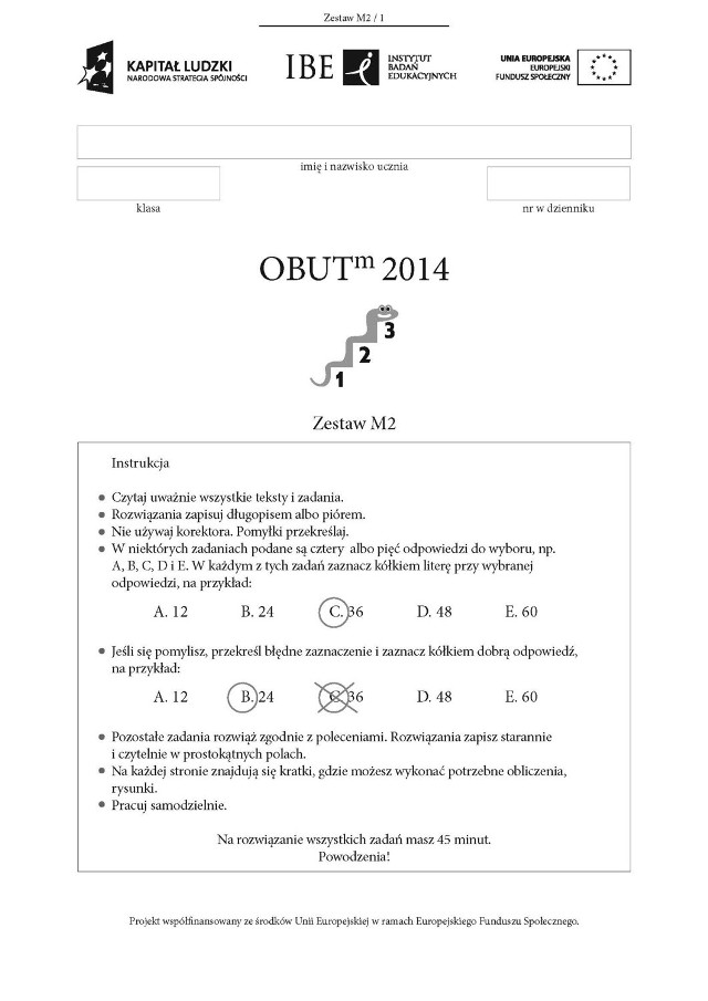 Sprawdzian trzecioklasisty OBUT 2014 [ARKUSZ PDF, ZADANIA, ODPOWIEDZI, ROZWIĄZANIA]