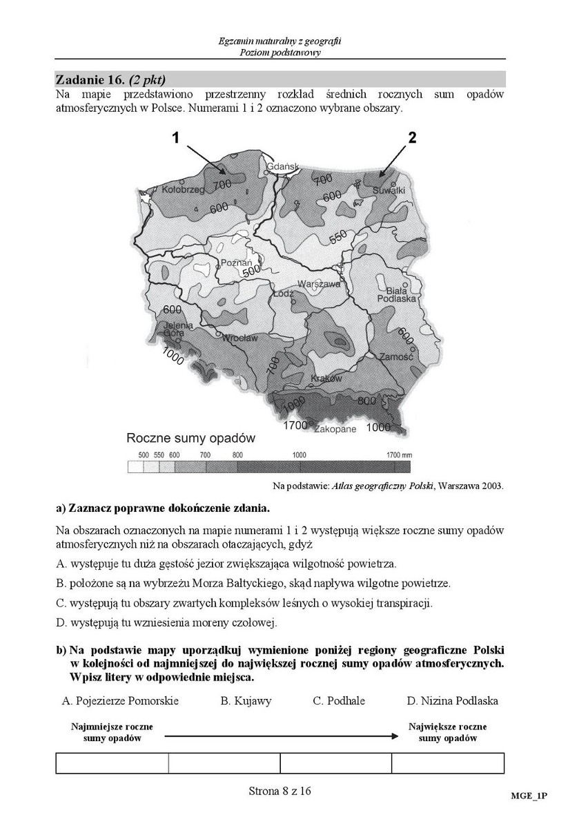 Stara matura 2016: GEOGRAFIA podstawowa [ODPOWIEDZI, ARKUSZ...