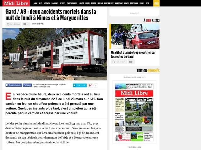 Tak francuska gazeta „Midi Libre” relacjonowała tragiczny wypadek
