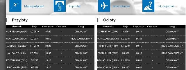 Lista odwołanych lotów