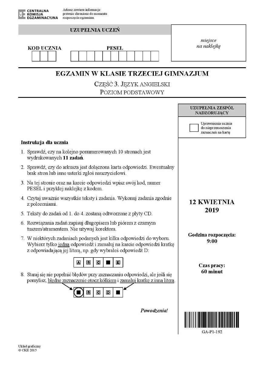 Egzamin gimnazjalny 2019 - język angielski [ODPOWIEDZI]