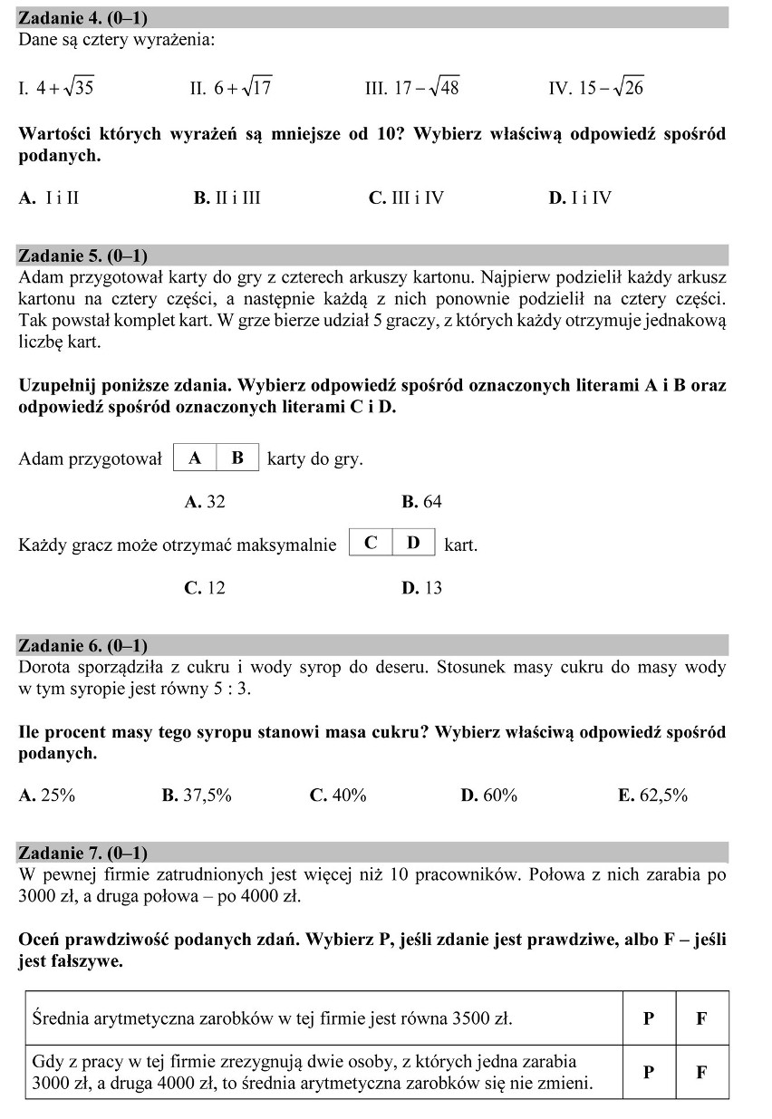 Egzamin ósmoklasisty 2019. Matematyka, arkusz egzaminacyjny CKE