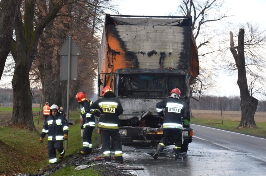 Pożar ciężarówki pod Łowiczem. MAN spłonął na drodze krajowej nr 70 [ZDJĘCIA]