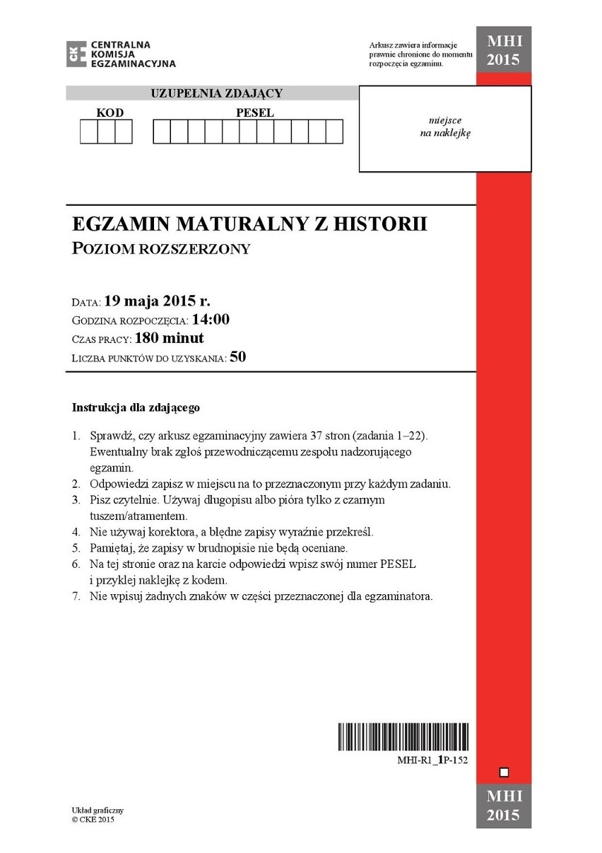 Matura 2015. HISTORIA poziom rozszerzony dla LO [ODPOWIEDZI,...