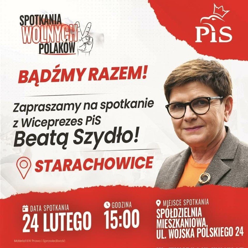 Beata Szydło przyjedzie do Starachowic na "Spotkanie Wolnych Polaków". Porozmawia o wyborach samorządowych 2024 i sytuacji w kraju