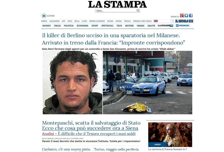 Podejrzany o zamach w Berlinie zginął w strzelaninie w Mediolanie