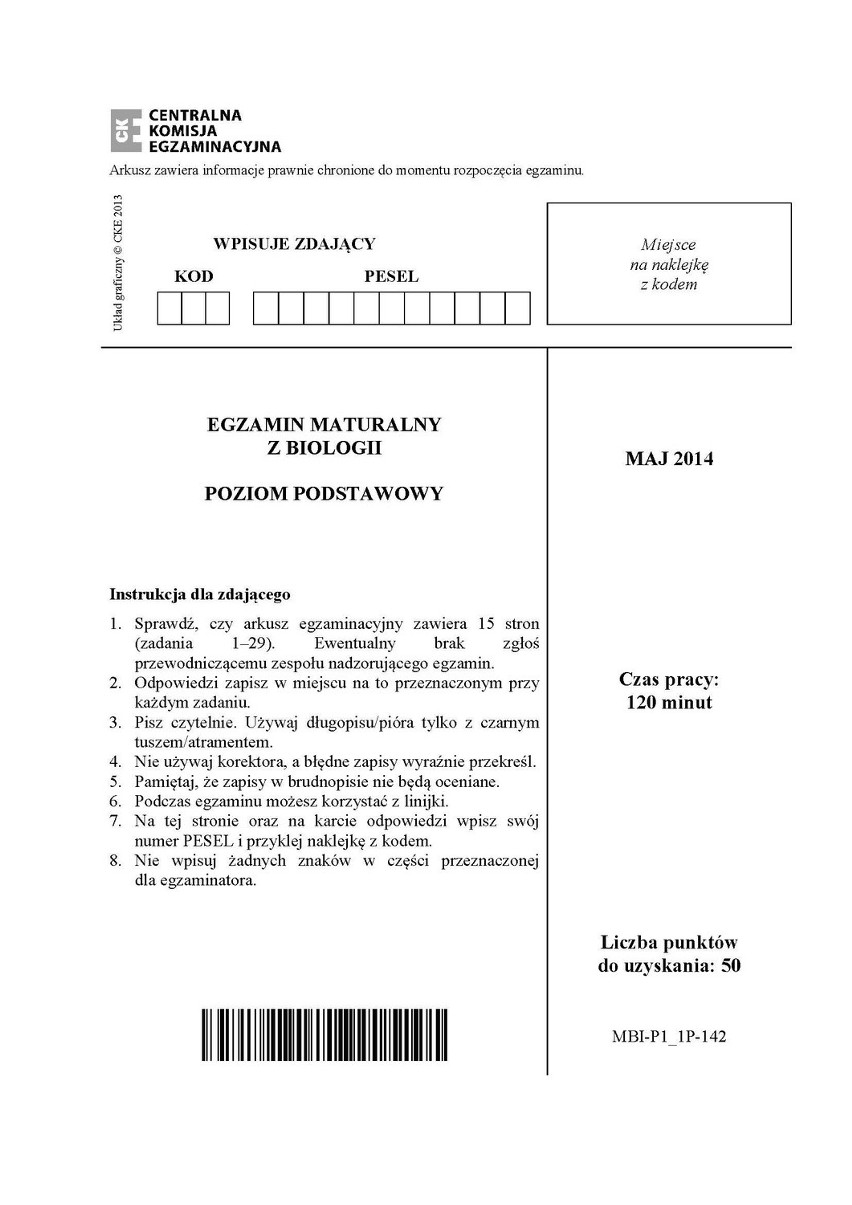 Matura 2014 BIOLOGIA ARKUSZE