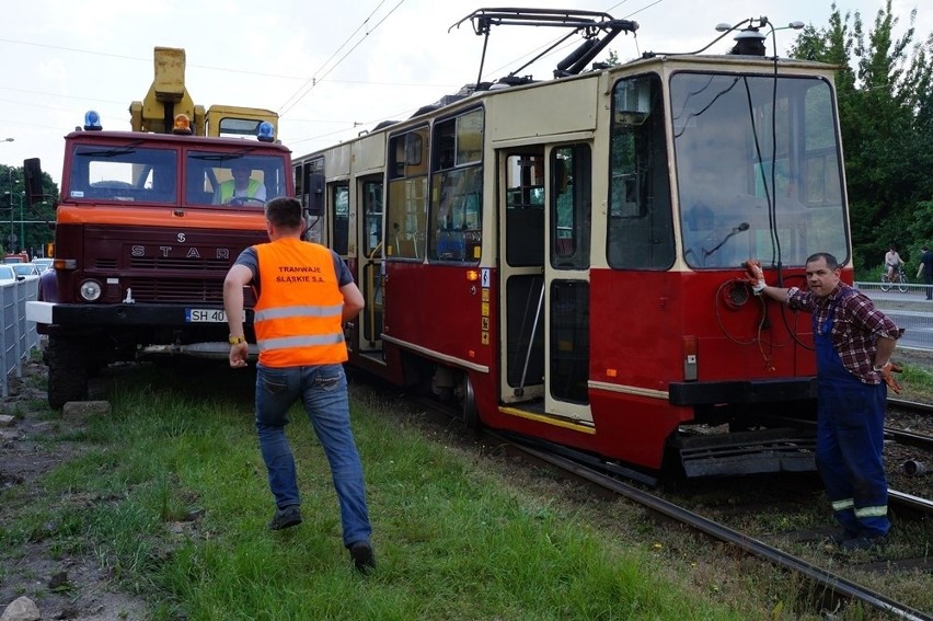 Wykolejony tramwaj 27 Sosnowiec Pogoń