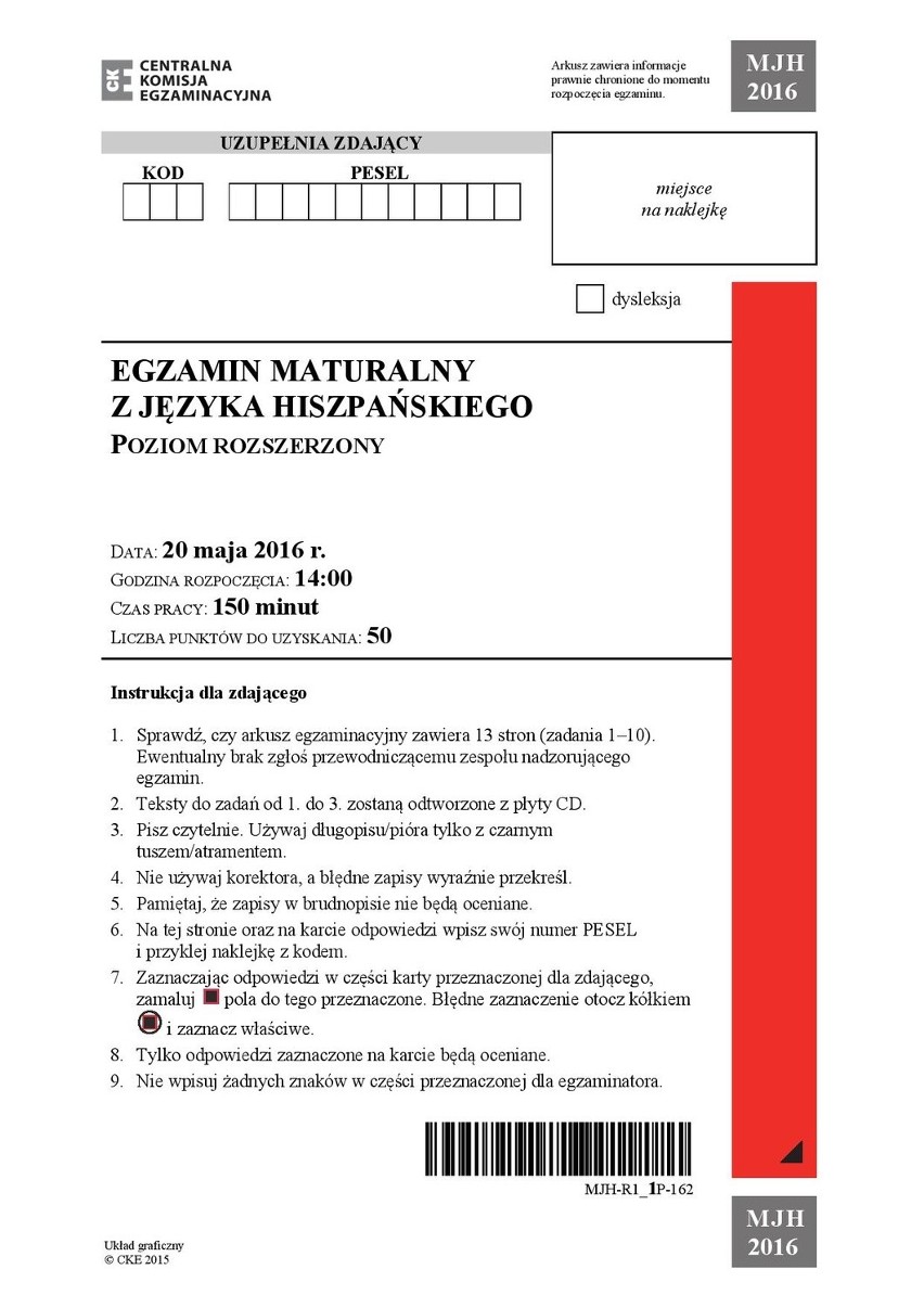 Matura 2016: Język HISZPAŃSKI rozszerzenie [ODPOWIEDZI, ARKUSZ CKE]