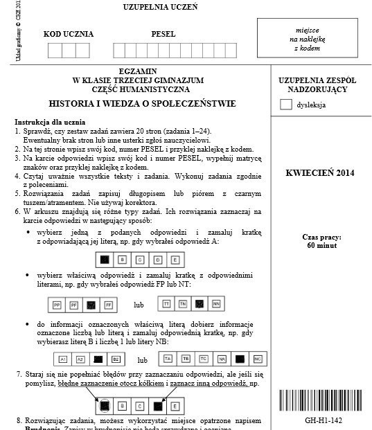 Egzamin gimnazjalny 2014 - historia - wos - Arkusz CKE -...
