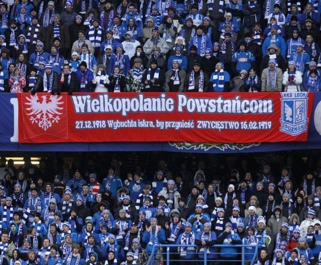 Kibice Kolejorza na meczu z Polonią Warszawa