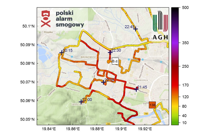 Kolor pomarańczowy oznacza dostateczną jakość powietrza (120...