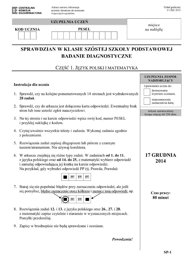 Próbny Sprawdzian Szóstoklasisty 2015 z CKE [WIDEO, ARKUSZE, ODPOWIEDZI