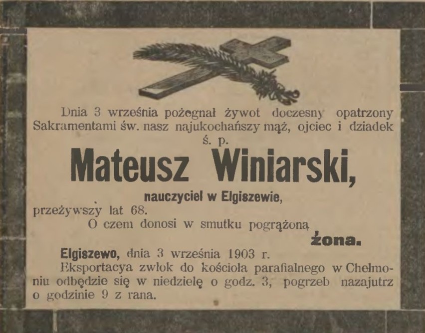 120 lat temu zmarł Mateusz Winiarski, nauczyciel z...