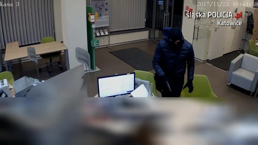 Napad na bank w Katowicach. Złodziej na wideo. Znacie go? WIDEO+ZDJĘCIA