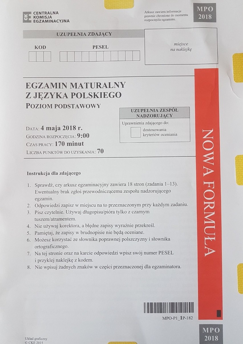 Matura 2018 [POLSKI - PODSTAWA] - odpowiedzi i arkusz pytań CKE w serwisie EDUKACJA [4.05.2018]