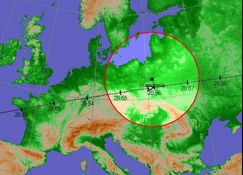 Sonda miała przelecieć w okolicach Radomia o godzinie 20.56.