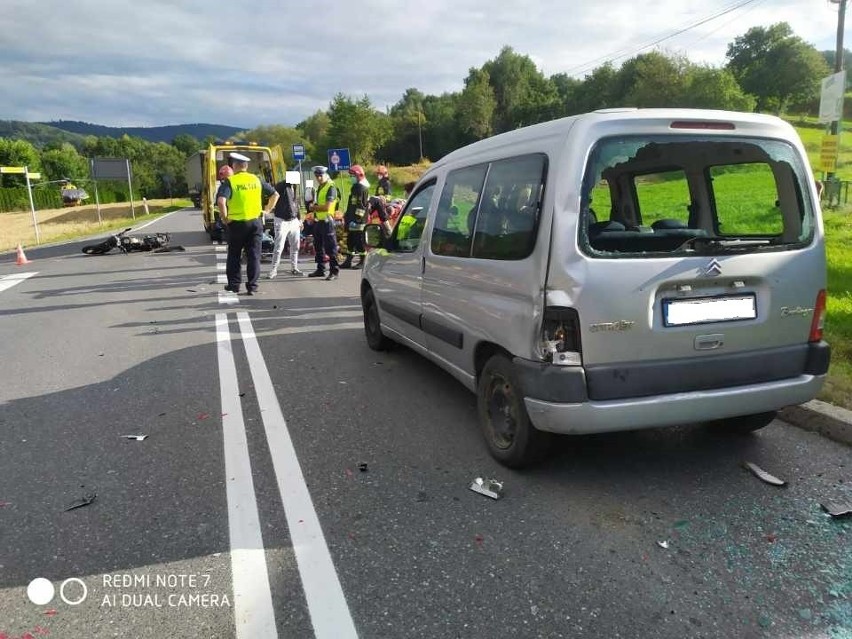 Dobczyce. Wypadek z udziałem motocykla. Droga wojewódzka 964 już przejezdna