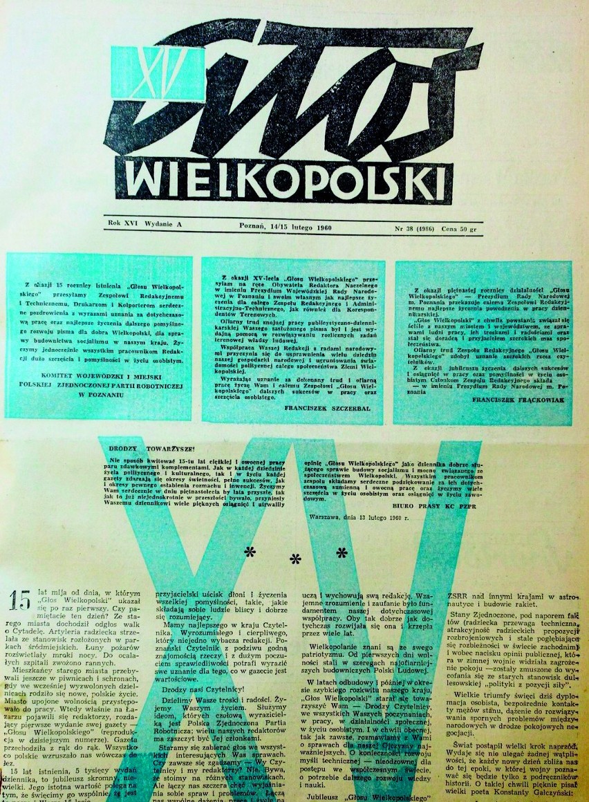 Okładka jubileuszowego Głosu Wielkopolskiego z 1960 roku...