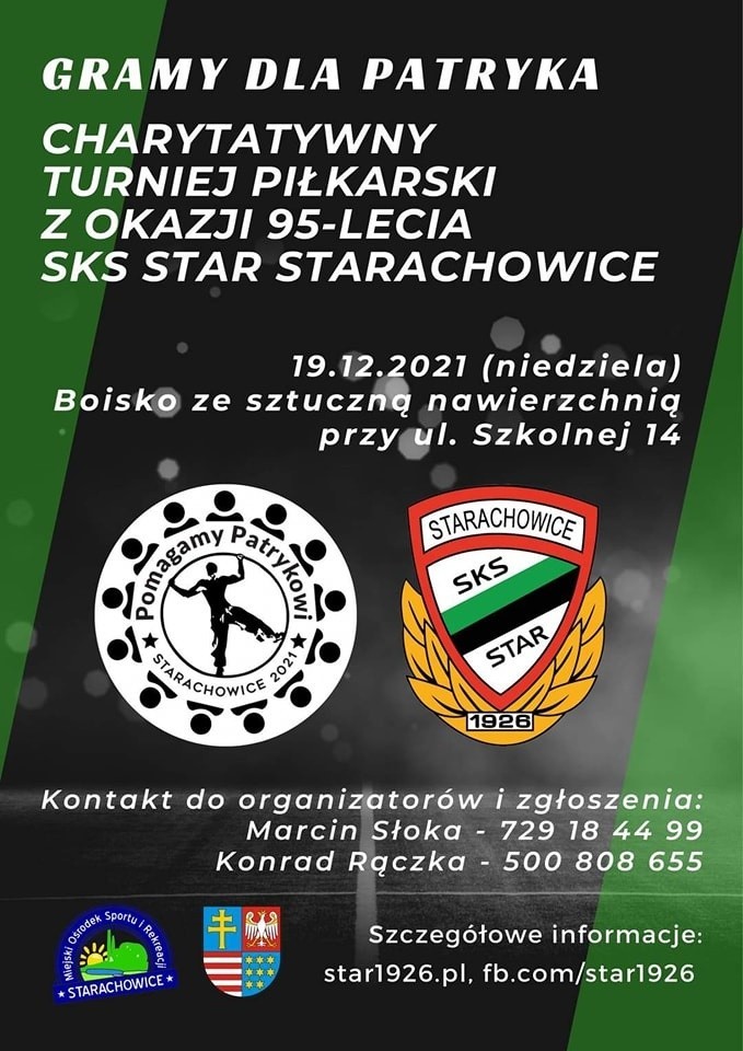 Gramy dla Patryka. Charytatywny turniej piłkarski z okazji 95-lecia Staru Starachowice odbędzie się 19 grudnia