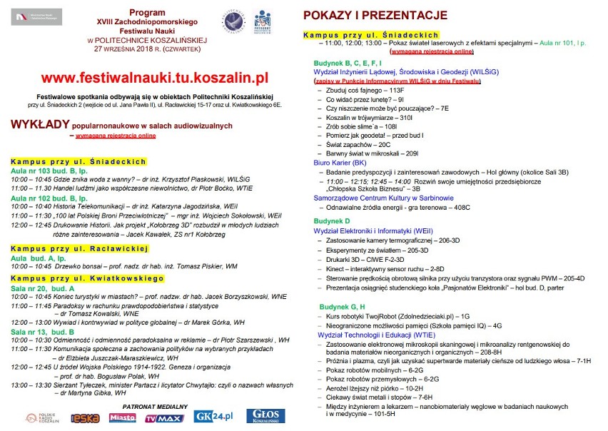 Festiwal Nauki na Politechnice Koszalińskiej już jutro
