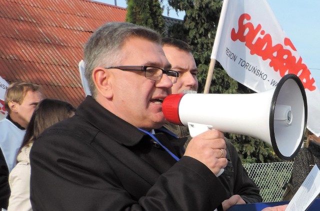 Tomasz Marcinkowski w trakcie protestu "Solidarności". Zdjęcie archiwalne