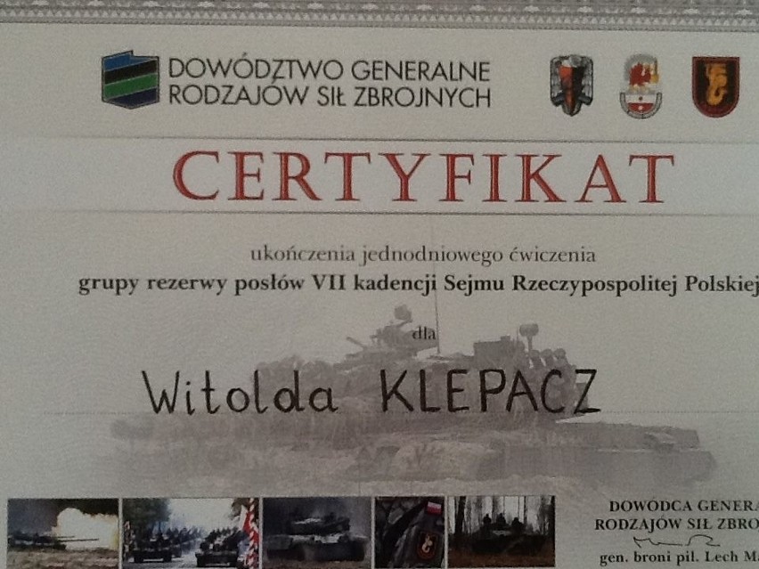 Certyfikat posła Klepacza