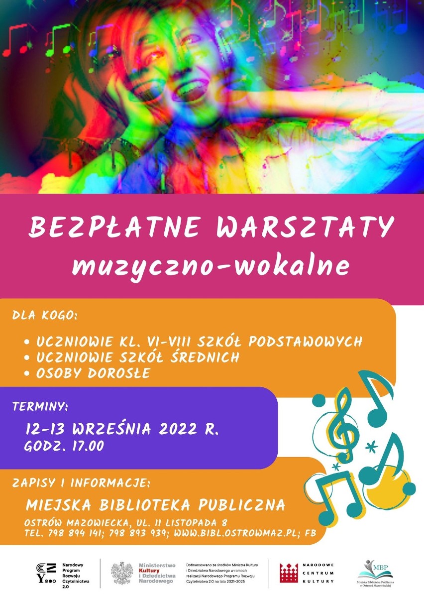 Biblioteka w Ostrowi zaprasza na warsztaty muzyczno-wokalne oraz konkurs The Voice of Ostrów Mazowiecka