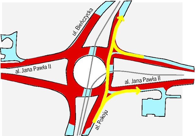 Na rondzie  Czyżyńskim od  al. Pokoju  auta pojadą tylko na wprost i w prawo, a od pl. Centralnego będą mogły skręcać tylko w prawo