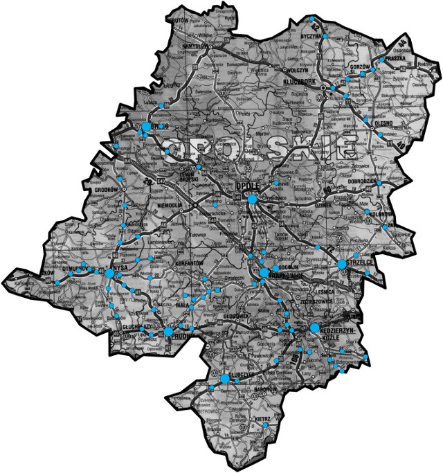 Miejsca, w których możecie spodziewać się radarów, zaznaczyliśmy niebieskimi kropkami